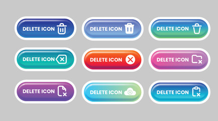 Set of vector modern trendy buttons. Trendy colors and send button, document, download, delete home page button design set.