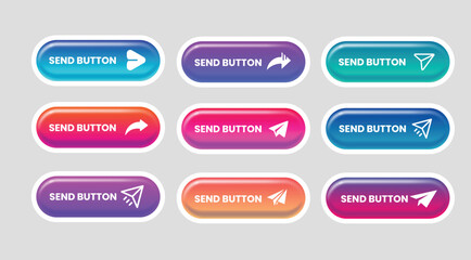 Set of vector modern trendy buttons. Trendy colors and send button, document, download, delete home page button design set.