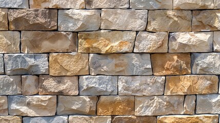Obraz premium A close-up image showcasing the texture and pattern of a constructed stone wall with varied earthy tones and shadow effects