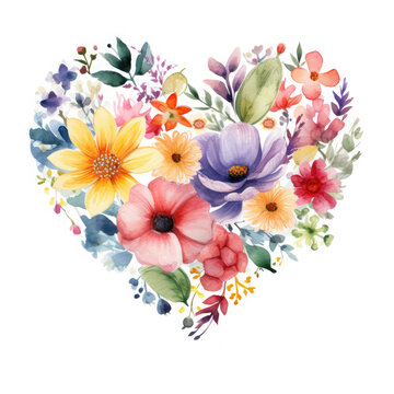 Watercolor Iove Of Different Flowers, clipart Illustration, Generative Ai