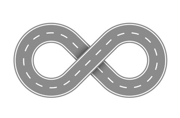 Road path shaped like an infinity sign. Isolated on white background. Stock vector illustration