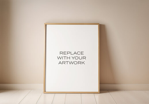 Frame Interior Canvas Wall Art Poster Room Mockup Template with Generative AI