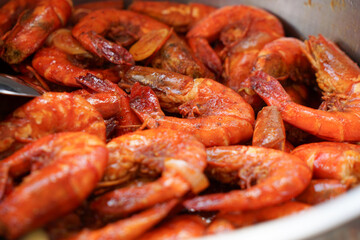 Close up of Sambal Udang or Spicy Prawn in Chili Paste. 