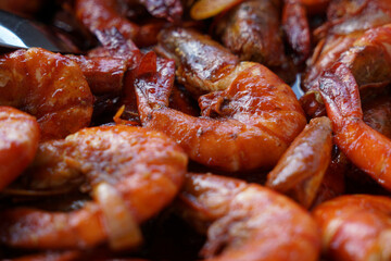 Close up of Sambal Udang or Spicy Prawn in Chili Paste. 