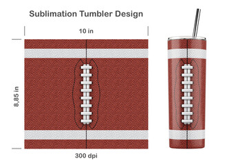 Football seamless sublimation template for 20 oz skinny tumbler. Sublimation illustration. Seamless from edge to edge. Full tumbler wrap.