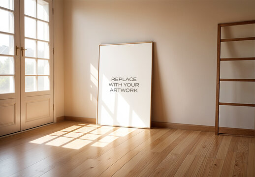 Frame Interior Canvas Wall Art Poster Room Mockup Template with Generative AI