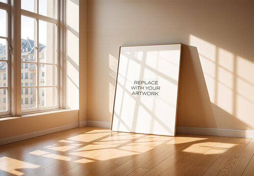 Frame Interior Canvas Wall Art Poster Room Mockup Template with Generative AI