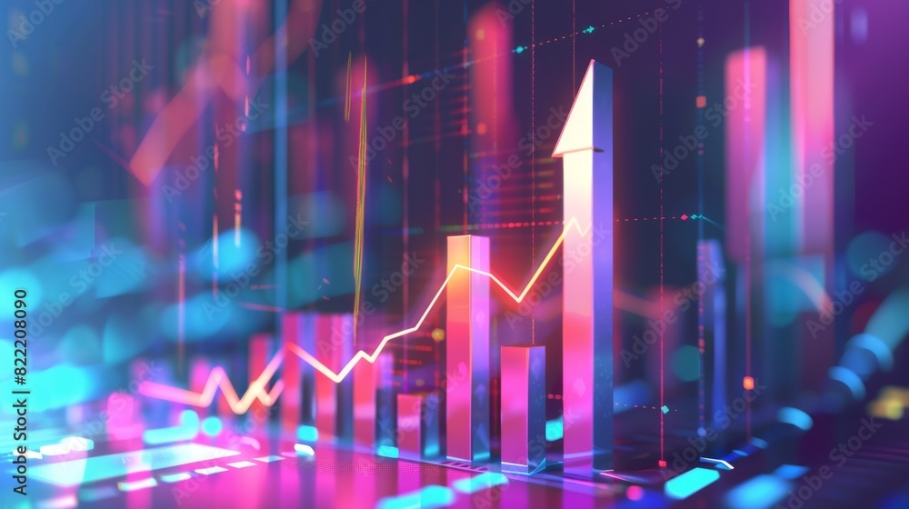 Poster a dynamic and vibrant image representing a bullish stock market with colorful upward-trending graphs
