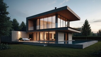 a large modern contemporary house in wood and concrete