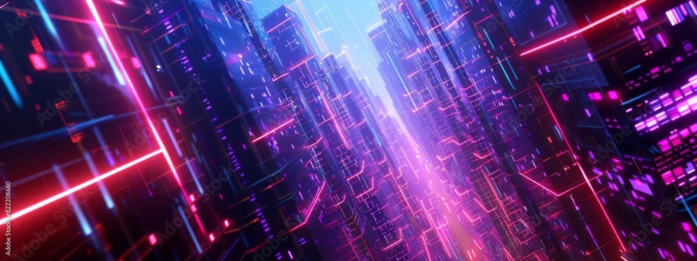Poster a sleek, futuristic background with abstract technology patterns and neon lights.
