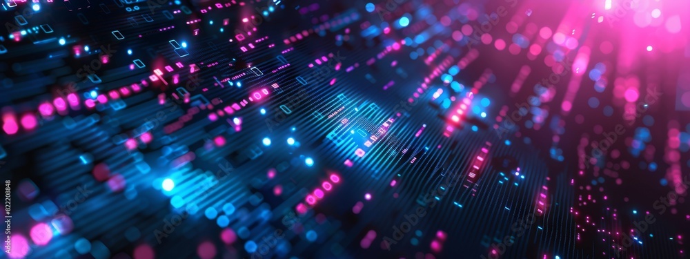 Aufkleber a sleek, tech background with abstract digital patterns and neon lights.