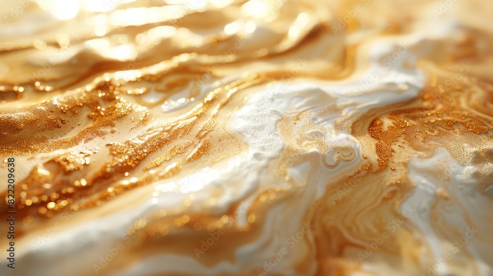 Poster a captivating close-up of swirling golden patterns with sparkling glitter creating a luxurious and r