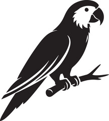 Parrot on tree branch silhouette vector illustration.