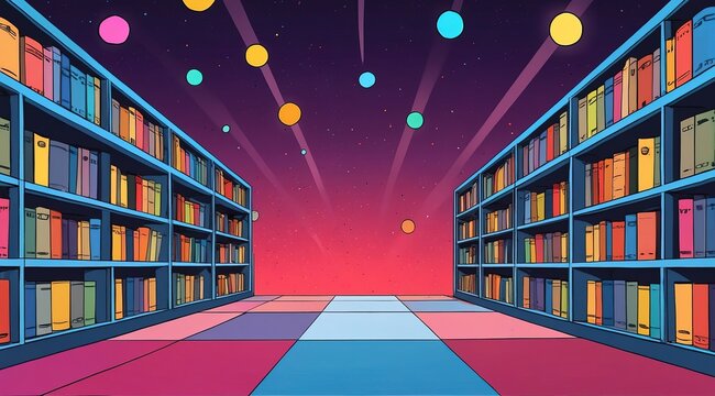 Library in comic pop art style illustration design