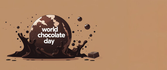 Minimal illustration for World Chocolate Day over brown background with copy space