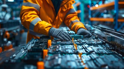 High-quality image of a service technician replacing an EV car battery module