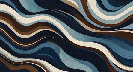 abstract background with waves series of curving thick lines in navy blue light blue and brown on white the lines create a unique colorful texture