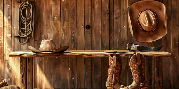 The Rodeo Arena: An abstract desk with a rustic design, reminiscent of the wooden fences found at a rodeo arena. It features a cowboy hat, boots, and spurs as decorations.