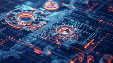 A digital blueprint of a crypto exchange with gears and cogs being the building blocks of the platform.