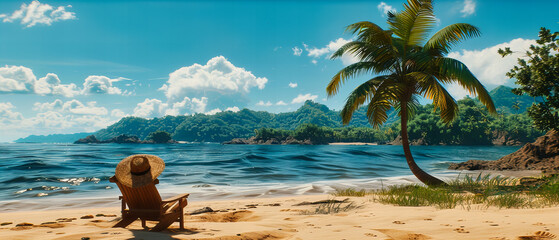 Tranquil Beach Paradise with Coconut Trees and Gentle Waves, Ideal for a Relaxing Getaway