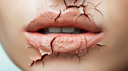 Cracked dry woman lips concept