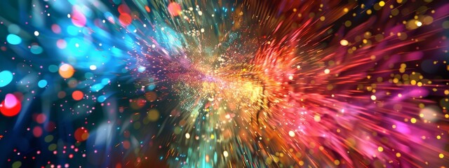 A vibrant, fireworks display background with colorful bursts in the night sky.