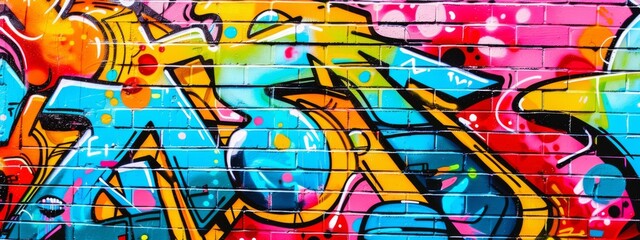 Obraz premium A vibrant, graffiti wall background with bold tags and urban art.