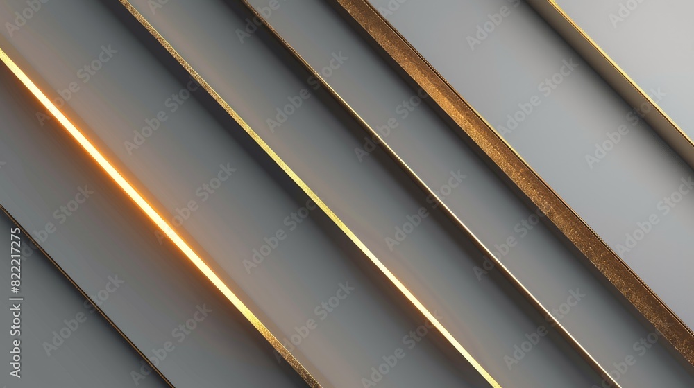 Poster elegant image showing diagonal golden lines with a shiny, reflective quality on a smooth gray surfac