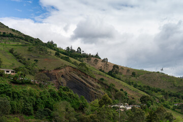 Crop field on the side of a mountain in a Colombian landscape
