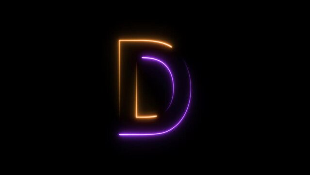 Modern flickering neon letter d animation