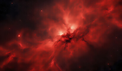 Red gas nebula in outer space.  AI Generated