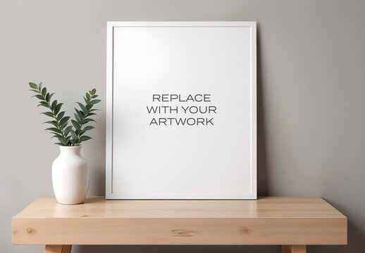 Frame Interior Canvas Wall Art Poster Room Mockup Template with Generative AI