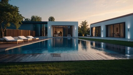 Fototapeta premium Expensive private villa with swimming pool in a private house