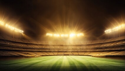 This is a night scene of an empty stadium with the lights on.

