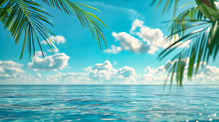Tranquil Beach Scene with Palm Shadows and Gentle Waves, Perfect Tropical Getaway