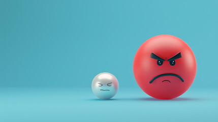 A photorealistic 3D  of a pastel red sassy emoji next to a pearl contemplative emoji, both on a solid electric blue background, showcasing sass against deep thought.