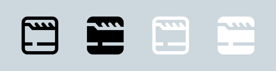 Film icon set in black and white. Cinema signs vector illustration.