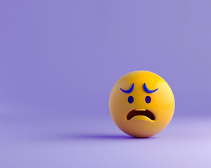 Fototapeta premium A minimalist 3D of a single yellow frightened emoji on a solid purple background.
