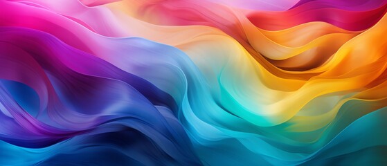 Fototapeta premium Vibrant abstract background with flowing, colorful waves in shades of pink, blue, yellow, and purple, creating a dynamic and artistic visual effect.