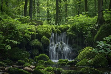 a small waterfall in a forest