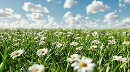 Tranquil Meadow in Spring, Blanketed with Daisy and Chamomile Flowers