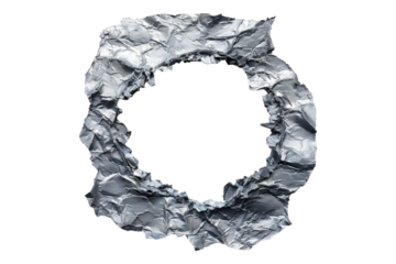 Ragged hole torn in ripped steel metal isolated on transparent background