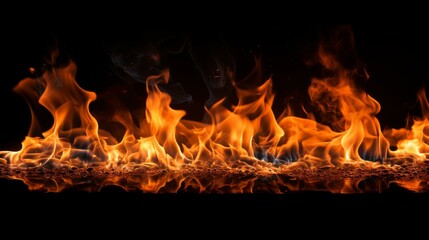 Fire flames on black background, fire texture background, fire flames background