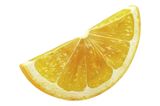 Ripe wedge of yellow lemon citrus fruit isolated on transparent background