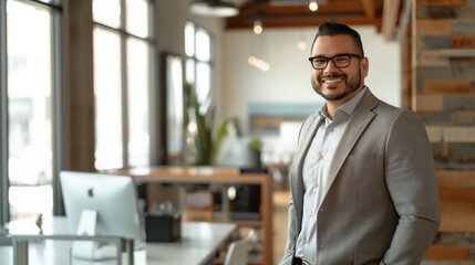 Fototapeta premium Confident Professional Man in Modern Office Space, Business Portrait for Corporate Projects, Stock Photography Trends