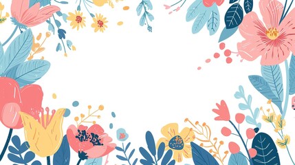 Obraz premium cute spring flower frame cute cartoonish page print border design, with blank empty space for mock up message background