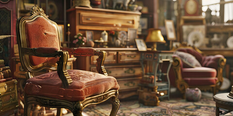 Antique Store Treasures: An old-fashioned antique store filled with vintage furniture, collectibles, and unique finds