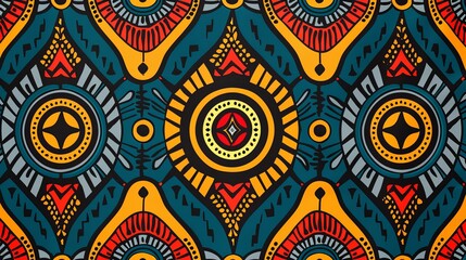 African textile seamless pattern showcasing vibrant colors and bold geometric designs