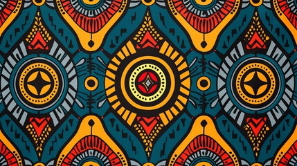 Fototapeta premium African textile seamless pattern showcasing vibrant colors and bold geometric designs