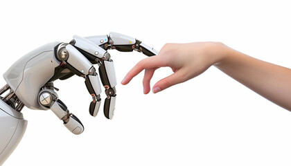 Robot and human hand touching finger tips - ai generative